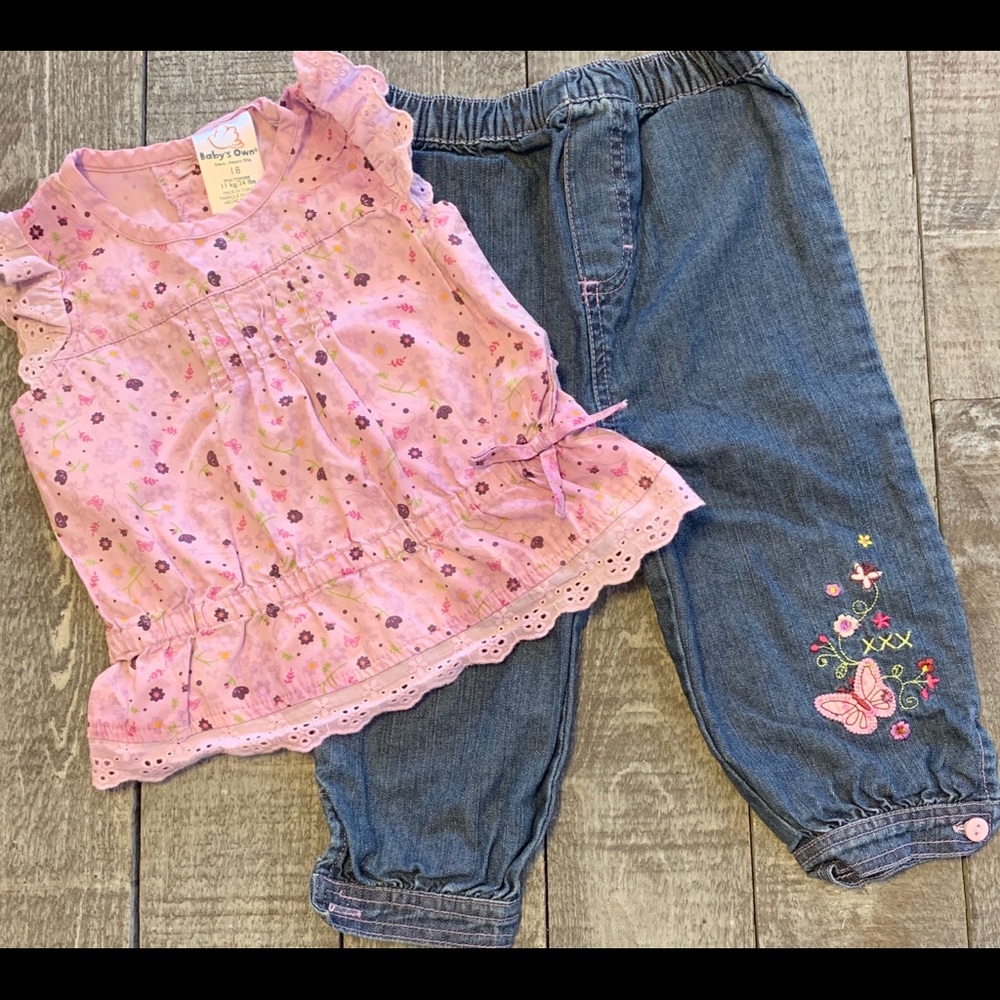 Baby’s Own Flower Eyelet Jean Set